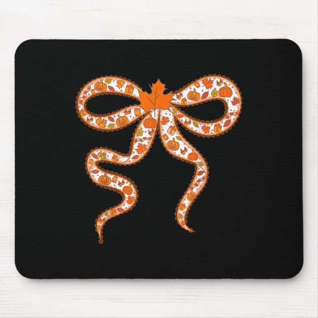 Fall Coquette Lace Bow Leaves Pumpkin Thanksgiving Mouse Pad (Front)