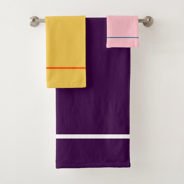 Fall Corn Pink Yellow Purple Geometric Stripes Bath Towel Set (Insitu)
