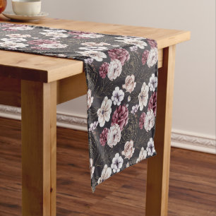 Fall Cottage Farmhouse Thanksgiving Purple Gold Medium Table Runner