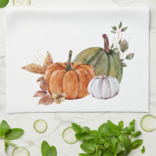Fall Cottage Orange Green Pumpkins Kitchen Towel