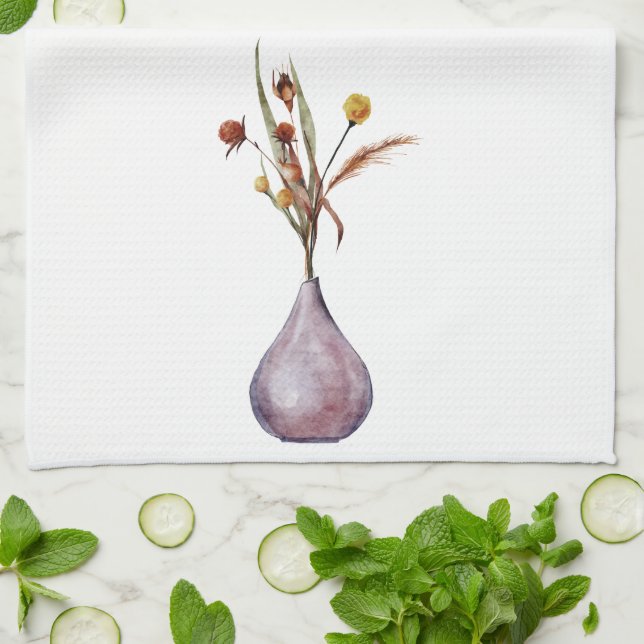 Fall Cottage Pampas Floral Botanical Kitchen Towel (Folded)