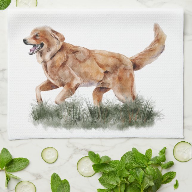 Fall Cottage Thanksgiving Grass Running Dog Kitchen Towel (Folded)