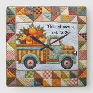 Fall Country Harvest Pickup Truck Wall Clock