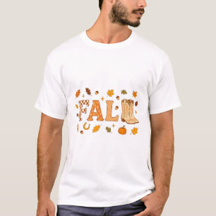 Fall Cowboy Boots Leaves Country Autumn Harvest T-Shirt