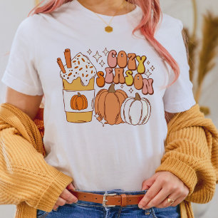 Fall Cozy Season Pumpkin Spice Drink and Pumpkins Tri-Blend Shirt