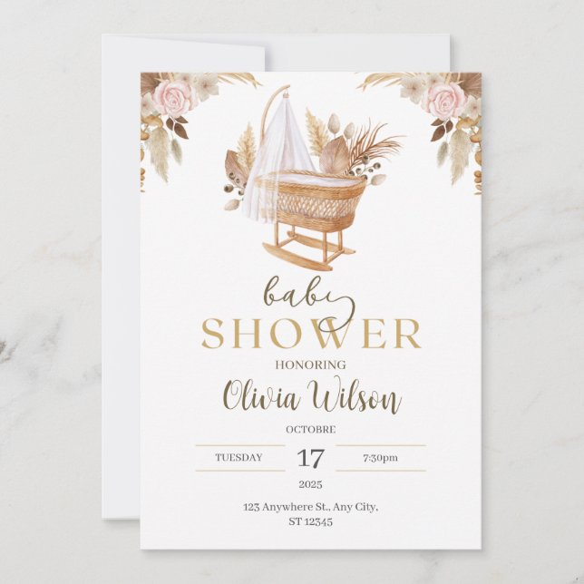 Fall Cradle Winter Girl Baby Shower  Invitation (Front)