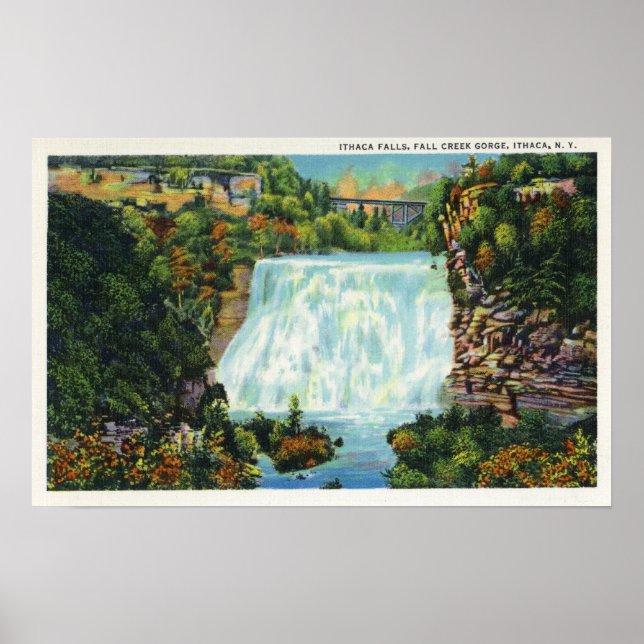 Fall Creek Gorge View, Ithaca Falls Scene Poster (Front)
