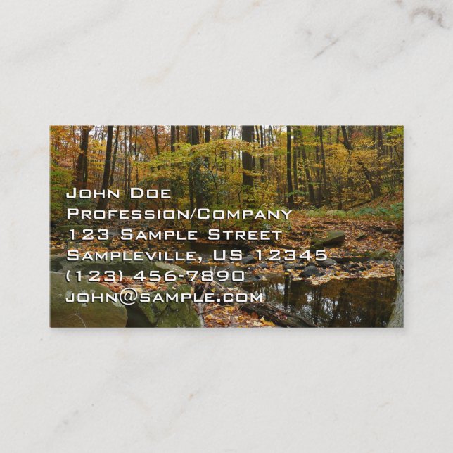 Fall Creek with Reflection at Laurel Hill Park Business Card (Front)