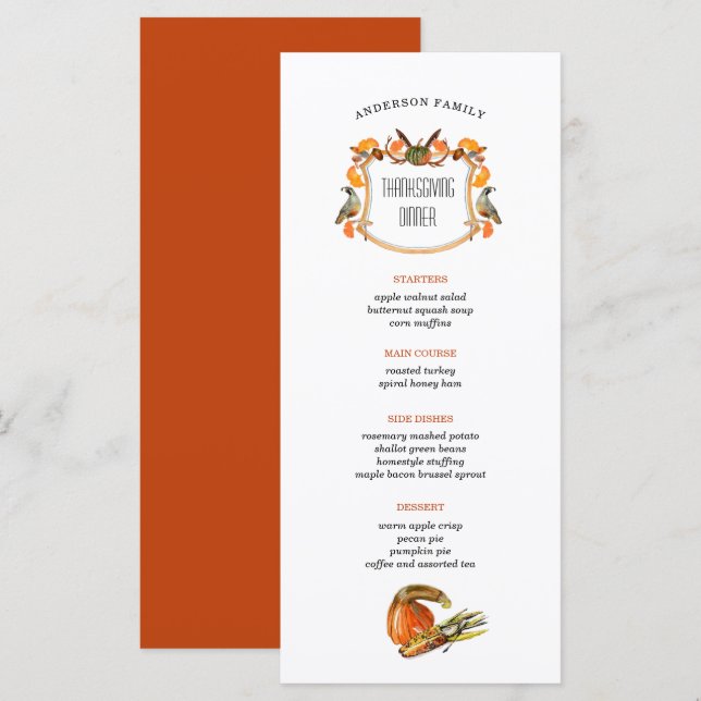 Fall Crest Thanksgiving menu du dîner (Devant / Derrière)