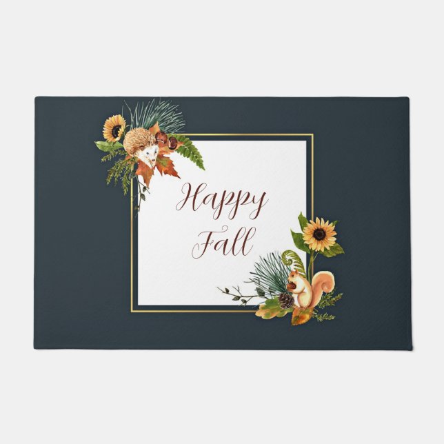 Fall critters and nature with customizable text  doormat (Front)