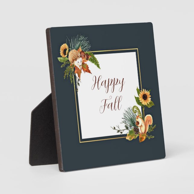 Fall critters and nature with customizable text  plaque (Front)