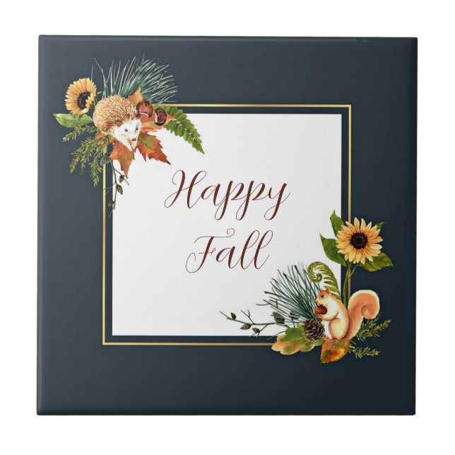 Fall critters and nature with customizable text  tile (Front)