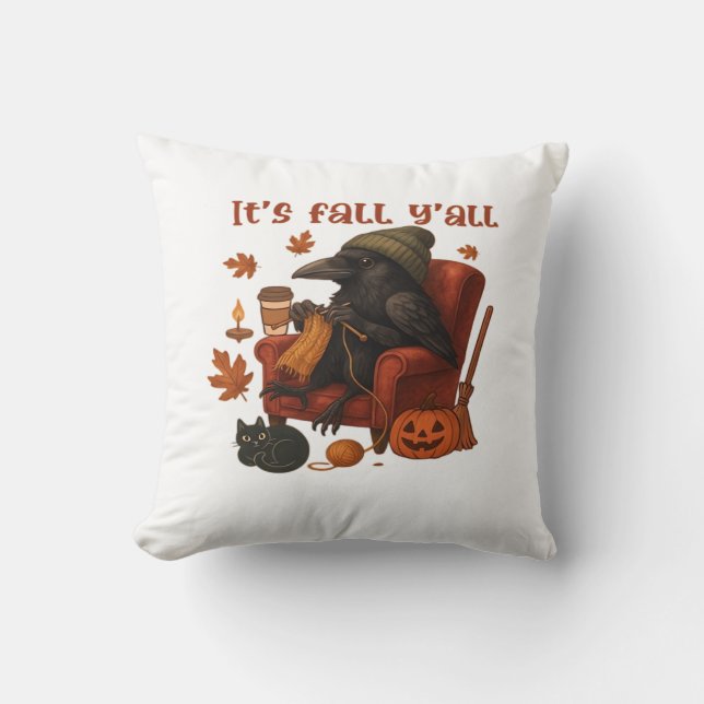 Fall Crow – It’s Fall Y’all Art Throw Pillow (Front)