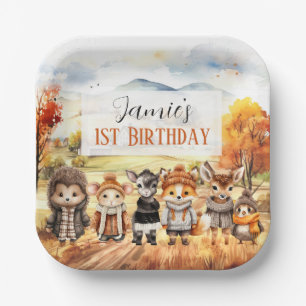 Fall Cute Animals 1st Birthday Paper Plates