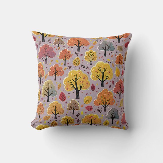 Fall Cute Rustic Watercolor Foliage Autumn Trees Throw Pillow (Front)