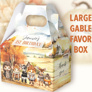 Fall Cute Woodland Animals Birthday Large Gable Favor Box