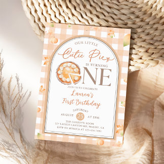 Fall Cutie Pie Pumpkin Gingham 1st Birthday Invitation