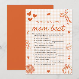 Fall Cutie Pie Who Knows Mom Best Baby Shower Game Invitation