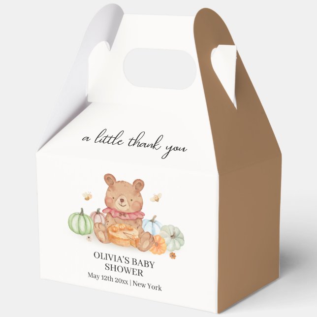 Fall Cutie Pumpkin Pie Teddy Bear Baby Shower  Favor Box (Front)