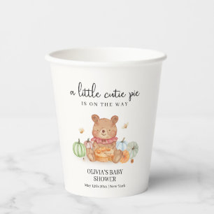 Fall Cutie Pumpkin Pie Teddy Bear Baby Shower Paper Cups