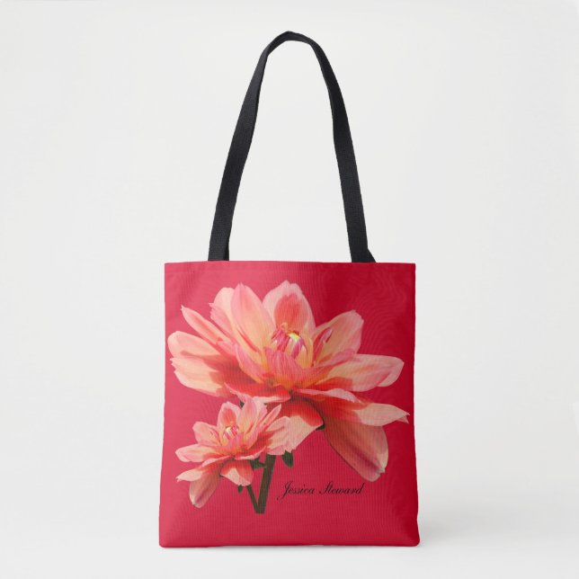 "Fall Dahlias" Red All-Over-Print Shoulder Tote Bag (Front)