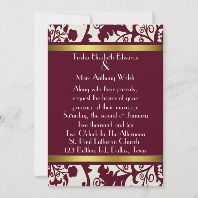 Fall Damask Wedding Invitation (Front)