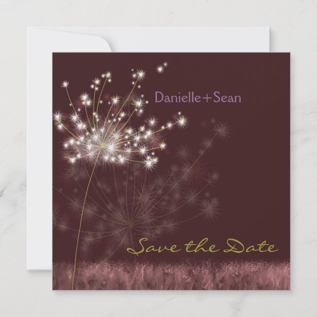 Fall Dandelions Burgundy Wedding Save the Date (Front)