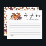 Fall Date Night Ideas Card<br><div class="desc">Dive into a dreamy autumnal escape with our enchanting Fall Date Night Ideas Card. From hand-painted watercolor pumpkins and blossoming burgundy and terracotta fall flowers to rustic forest green and rust botanicals — every detail is thoughtfully painted. Add a personal touch with burnt orange or burgundy calligraphy on invitations, napkins,...</div>