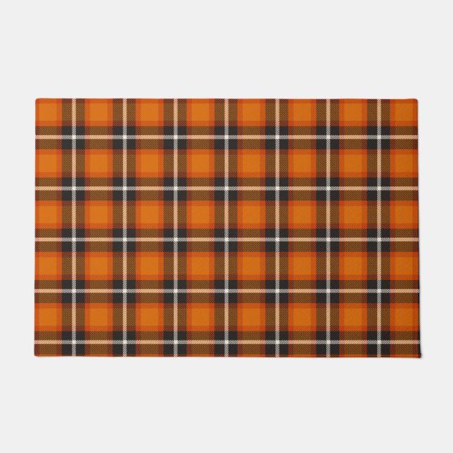 Fall Decor Orange Tartan Classic Plaid Doormat (Front)
