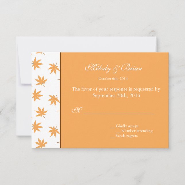 Fall decorative graphic yellow leaves wedding RSVP Card (Front)
