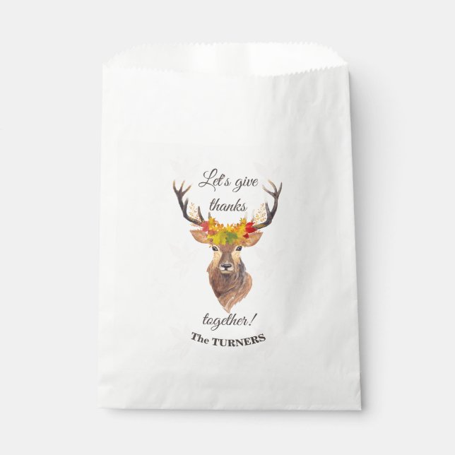 Fall Deer Let's give Thanks together Thanksgiving Favour Bag (Front)