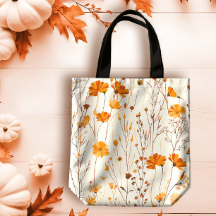 Fall Delicate Orange Wildflowers on Cream Tote Bag