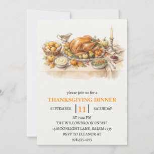 Fall dinner party thanksgiving holiday  invitation