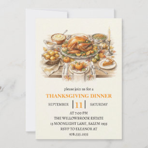 fall dinner party thanksgiving holiday  invitation