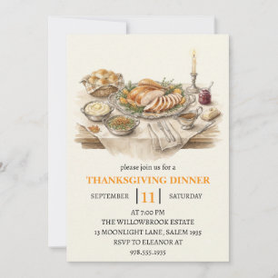 Fall dinner party thanksgiving holiday  invitation