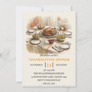 Fall dinner party thanksgiving holiday  invitation
