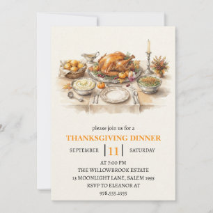 Fall dinner party thanksgiving holiday  invitation