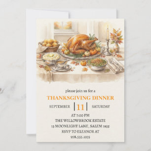 Fall dinner party thanksgiving holiday  invitation