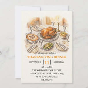 Fall dinner party thanksgiving holiday  invitation