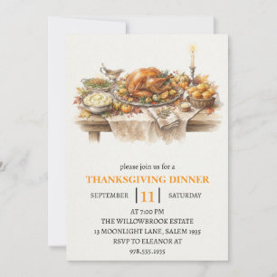 Fall dinner party thanksgiving holiday  invitation