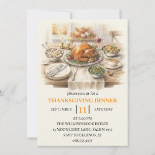 Fall dinner party thanksgiving holiday  invitation