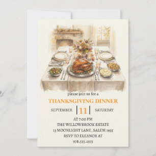 Fall dinner party thanksgiving holiday  invitation