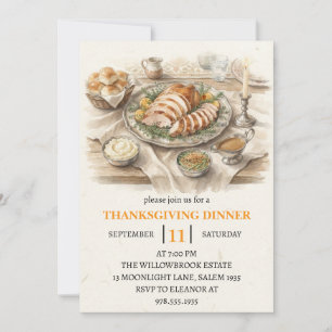 Fall dinner party thanksgiving holiday  invitation