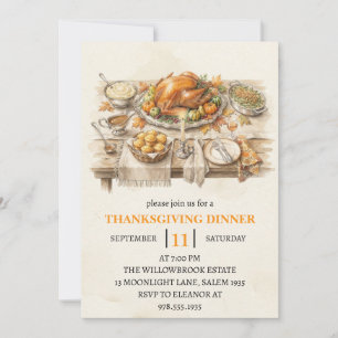 Fall dinner party thanksgiving holiday  invitation