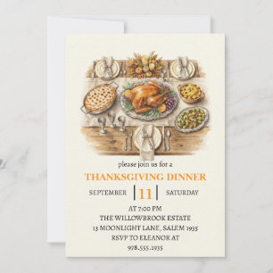 Fall dinner party thanksgiving holiday  invitation