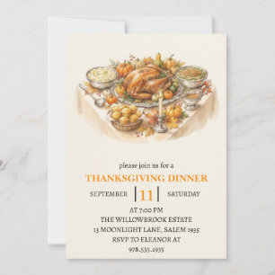 fall dinner party thanksgiving holiday  invitation