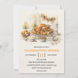 Fall dinner party thanksgiving holiday  invitation