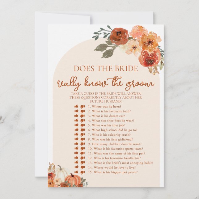 Fall Does the Bride really know the Groom Game Invitation (Front)