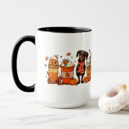 Fall Dog Coffee Mug, Dachsund Dog Mug, Fall Vibes Mug