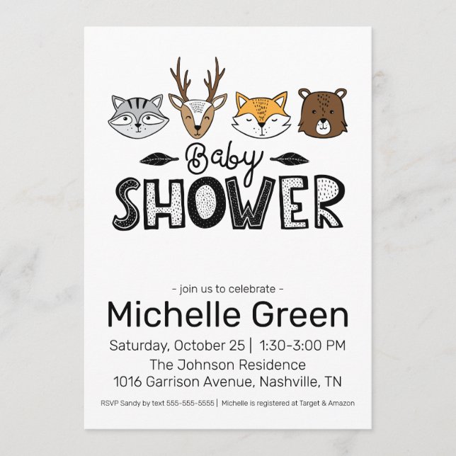 Fall Doodle Animals Baby Shower Invitation (Front)